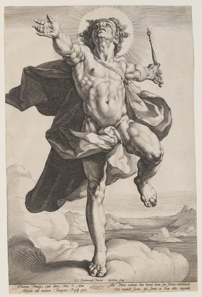 Apollo in de wolken door Jacob Matham