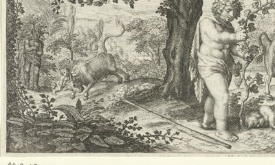 Bacchus en Ampelus door Jacob Matham