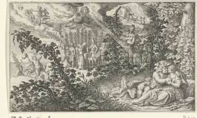 Bacchus en Ariadne als geliefden door Jacob Matham