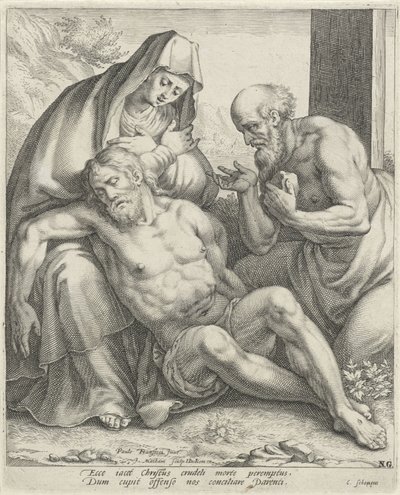Bewening van Christus door Maria en H. Hieronymus door Jacob Matham