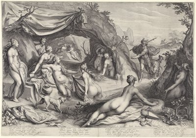 Diana en Actaeon door Jacob Matham