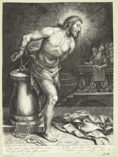 Jezus bij de zuil (na geseling) door Jacob Matham