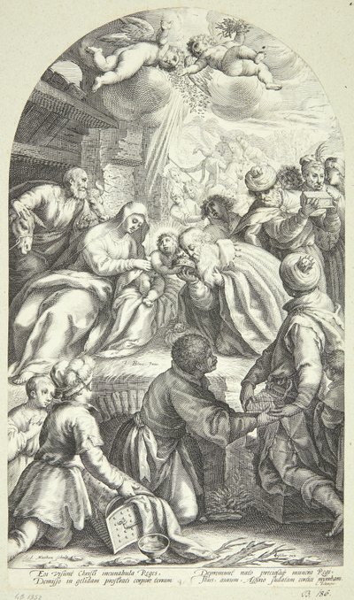 Aanbidding der koningen door Jacob Matham