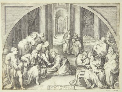 Christus wast de voeten van de apostelen door Jacob Matham