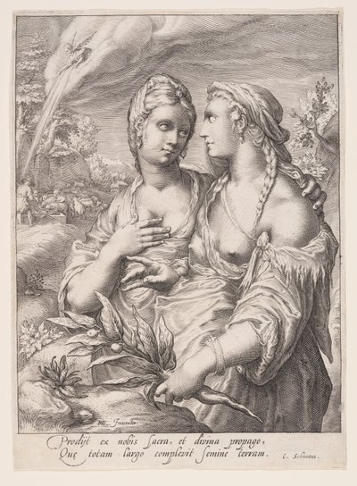 Lea en Rachel, uit De vrouwen van de patriarchen door Jacob Matham