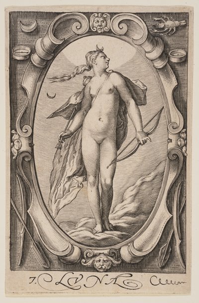 Luna, van De zeven planeten door Jacob Matham