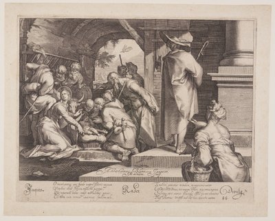 De aanbidding van de herders door Jacob Matham