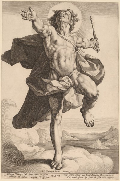 Apollo als Sol door Jacob Matham, after Cornelis Cornelisz van Haarlem