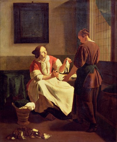 De visverkoper (olieverf op doek) door Jacob Ochtervelt