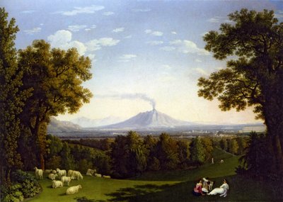 Landschap met het paleis van Caserta en de Vesuvius door Jacob Philipp Hackert