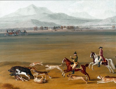 Ferdinand IV jaagt op wilde zwijnen op het landgoed van Cassano (detail) door Jacob Philippe Hackert