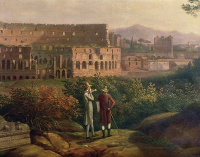 Johann Wolfgang von Goethe (1749-1832) bezoekt het Colosseum in Rome, ca. 1790 door Jacob Philippe Hackert