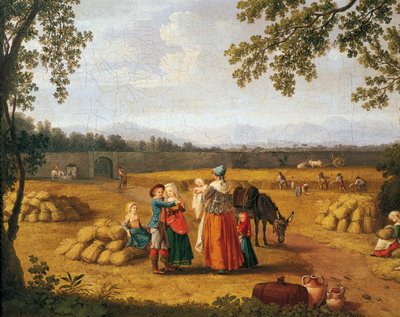 Koninklijke familie aan het oogsten op het Carditello-landgoed door Jacob Philippe Hackert