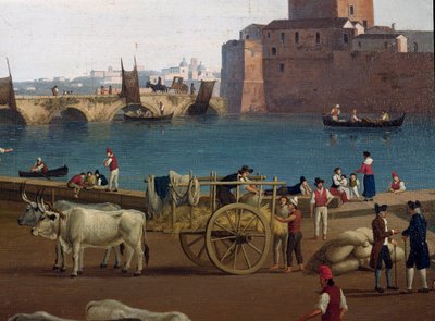 Zicht op de haven van Taranto in Italië in de 18e eeuw door Jacob Philippe Hackert