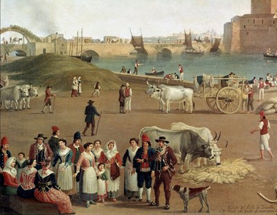 Uitzicht op de haven van Taranto (detail) door Jacob Philippe Hackert