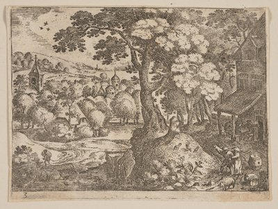 Taverne rechts van een pad, uit Landschappen door Jacob Savery I
