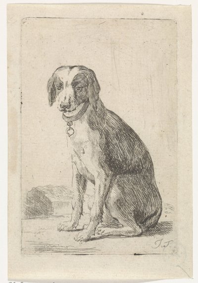 Zittende hond met halsband door Jacob Toorenvliet