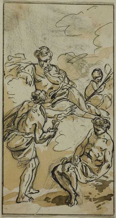 Godin verschijnt aan twee figuren door Jacob Wilhelm Mechau