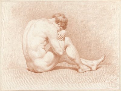 Zittend mannelijk naakt, het hoofd op de knie door Jacob Willemz. de Vos