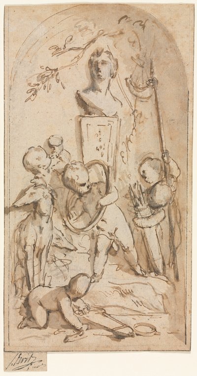 Buste van Diana met Putti en Jachtattributen door Jacob de Wit