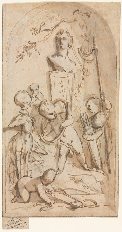 Buste van Diana met putti en jachtattributen, eerste helft 18e eeuw door Jacob de Wit