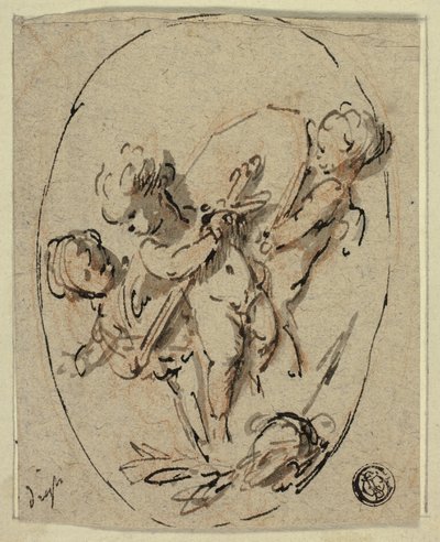 Putti met Schild en Zwaard door Jacob de Wit