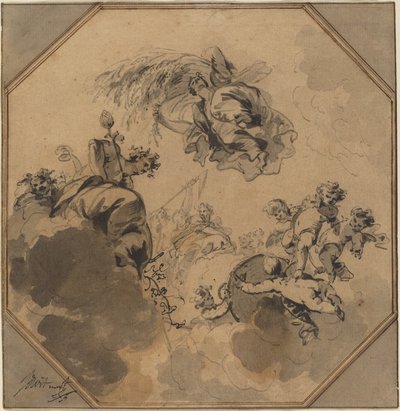 Studie voor een Plafond: Allegorie van de Oogst met Dionysus en Ceres door Jacob de Wit