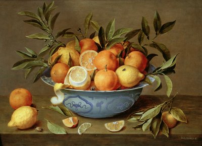Stilleven met Sinaasappels en Citroenen in een Wan-Li Porseleinen Schotel door Jacob van Hulsdonck
