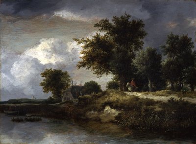 Een beboste rivieroever door Jacob van Ruisdael