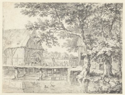 Tekening van een dubbele watermolen door Jacob van Ruisdael
