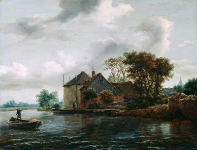 Boerderij en hooiland aan een rivier door Jacob van Ruisdael