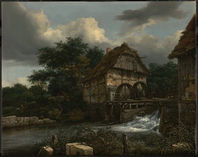 Twee watermolens en een open sluis door Jacob van Ruisdael