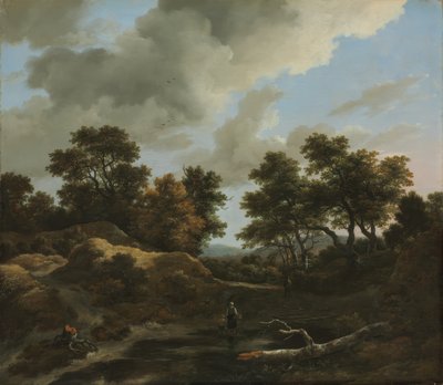 Bosrijk en heuvelachtig landschap door Jacob van Ruisdael