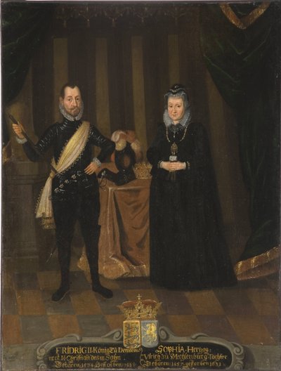 Koning Frederik II van Denemarken (1534-1588) en Koningin Sophie van Denemarken (1557-1631) door Jacob van der (fl.1610 29) Doordt