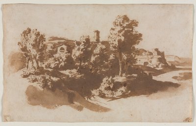 Landschap met vestingwerken tussen Marino en Frascati door Jacob van der Ulft