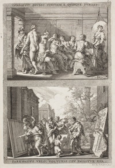 Zeuxis en Parrhassius door Jacob von Sandrart