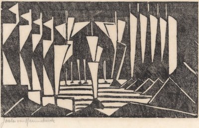 Compositie (Zeilen op een meer) door Jacoba van Heemskerck (signed by artist)