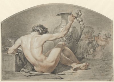 Zittend mannelijk naakt, de hand op het handvat van een vaas door Jacobus Johannes Lauwers