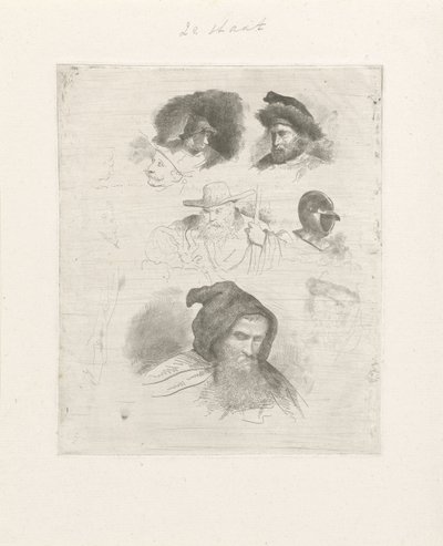 Portretstudie van verschillende hoofden door Jacobus Ludovicus Cornet
