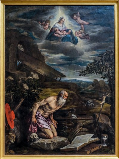 Hiëronymus in de woestijn door Jacopo (1510-92) Bassano