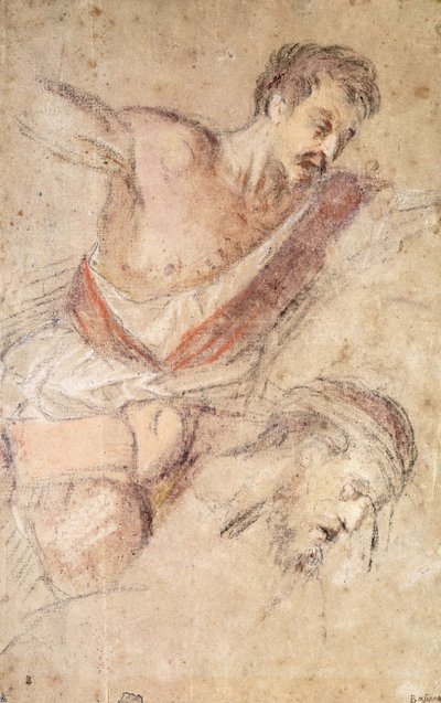 Studies voor een geseling: een man die geselt en het hoofd van Christus door Jacopo Bassano