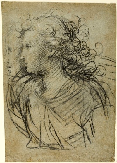 Halflang zicht van vrouw in profiel naar links (recto); Halflang zicht van figuur in driekwart profiel (verso) door Jacopo Confortini