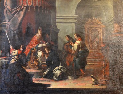 Frans:  Le Baptême de saint Daniel par saint Prosdocime de Padoue De doop van de heilige Daniel door de heilige Prosdocimus van Padua door Jacopo Marieschi