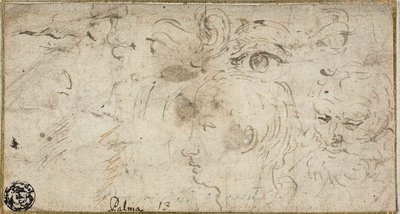 Schetsen van hoofden, ogen, oor en mond door Jacopo Palma il Giovane