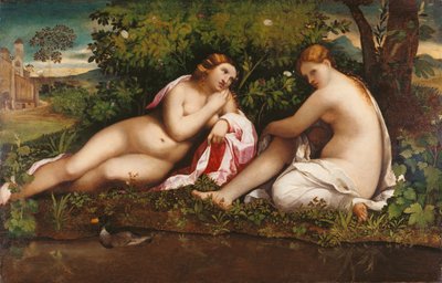 Twee nimfen in rust Jupiter en Callisto, ca. 1520 door Jacopo Palma il Vecchio the Elder