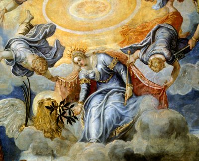 Doge Niccolo da Ponte ontvangt olijftak van Venetië (detail) door Jacopo Robusti Tintoretto