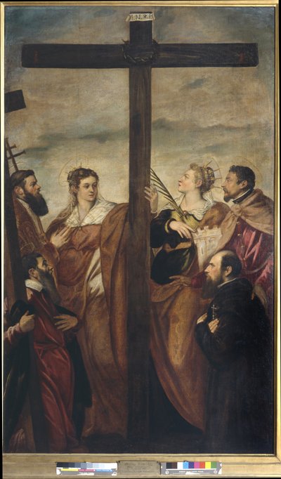 Heiligen Helena, Barbara, Andreas, Macarius, een andere heilige en een toegewijde aanbidden het Kruis, c.1560 door Jacopo Robusti Tintoretto