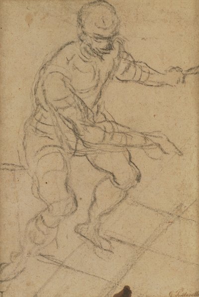 Zittende man van bovenaf gezien (recto) door Jacopo Robusti Tintoretto