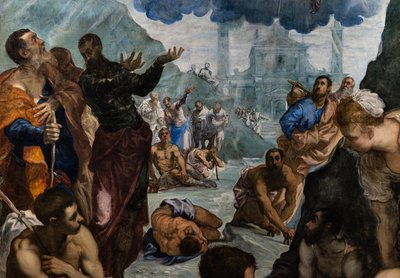 St. Augustinus geneest de lamme (detail) door Jacopo Robusti Tintoretto