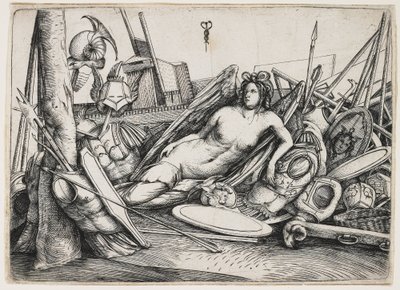 Overwinning rustend te midden van trofeeën door Jacopo de Barbari